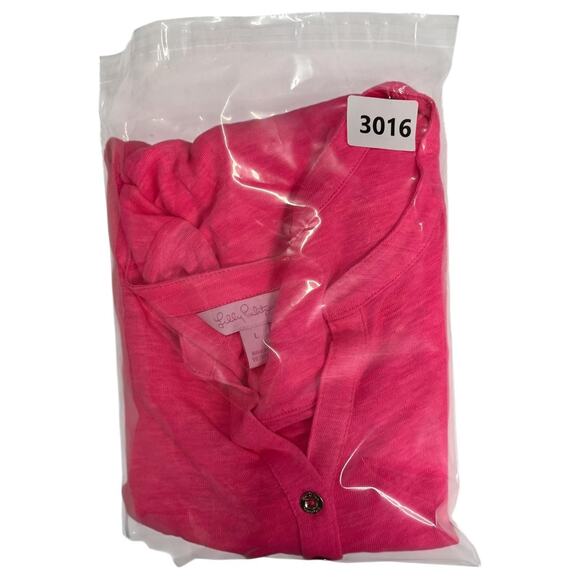 Lilly Pulitzer Shirt Womens Large Linen V Neck Henley Button Lightweight Beach - Picture 12 of 13